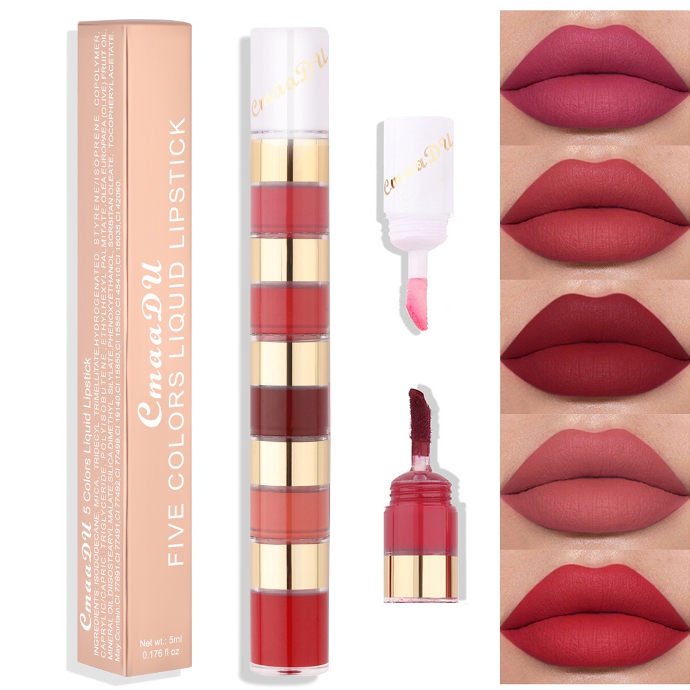 CMAADU Five Colors Liquid 5 In 1 Velvet Matte Lipstick to Lips Gloss Lip Tint 5 warna Waterproof Long Lasting