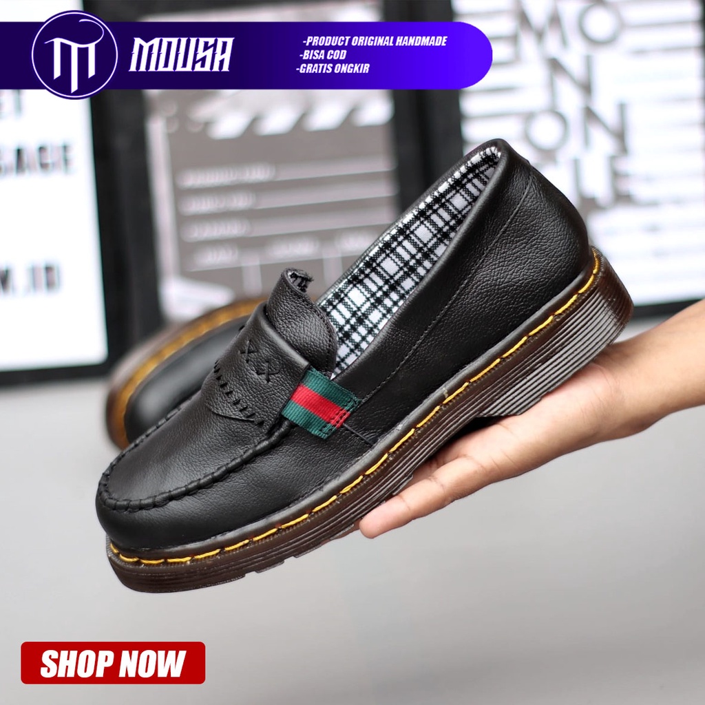 Sepatu Docmart Slip On Pria Pantofel Hitam Kulit Asli Mousa Saber