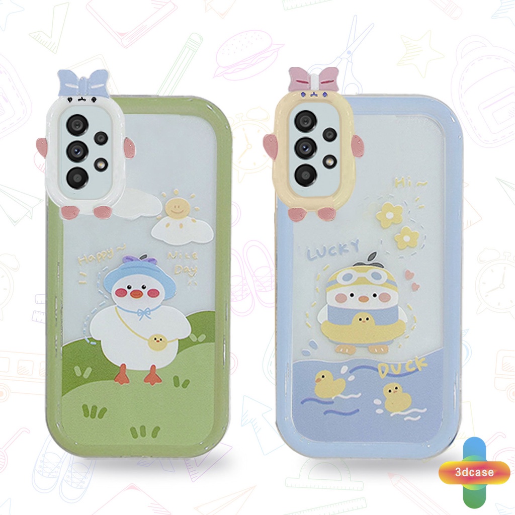 Case Untuk Samsung A03 A51 A32 A13 A52 A12 A22 M22 M32 A04S M23 F23 A23 A03S A50 A02S A20 A50S A30S A52S A30 M12 A125 A13 Life F12 M10S M40S A515F M02S A025 F02S Kartun Lembut Lucu Bebek Susu Teh Wavy Edge Back Case