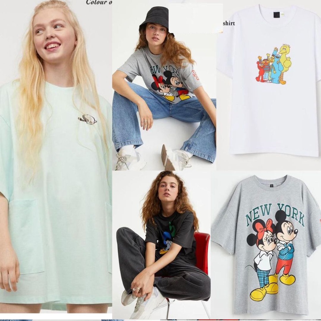 HM Oversized & Disney T-Shirt- KAOS PRINT WANITA - Atasan Wanita