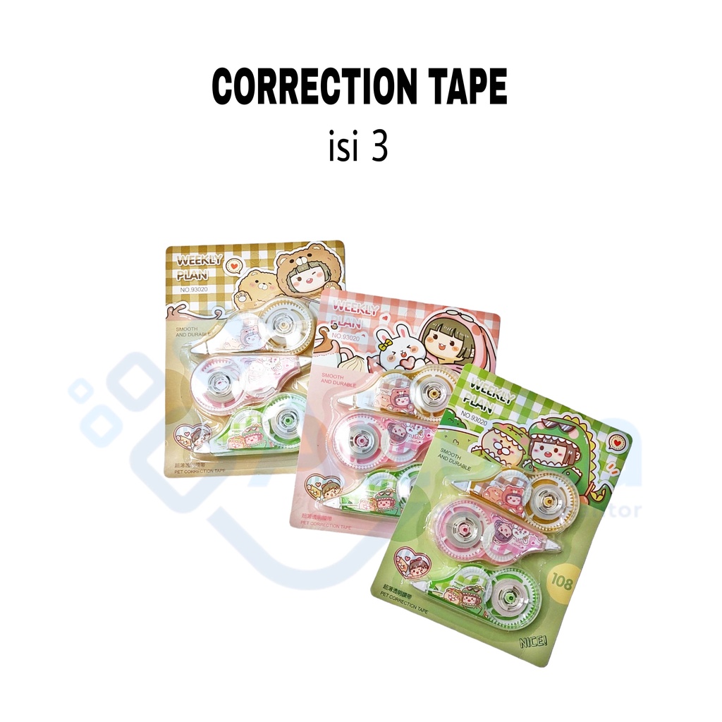 

(Isi 3pcs) Correction Tape / Stipo / Tipe X Pita / Stipo Pita Funcy