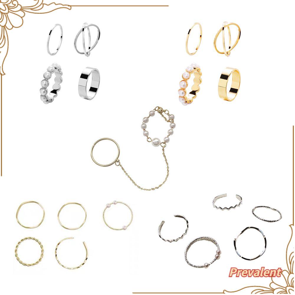 Preva 4 Pcs Cincin Pesta Hadiah Hari Valentine Perak Bertatahkan Mutiara Perhiasan Kesederhanaan Cincin Terbuka