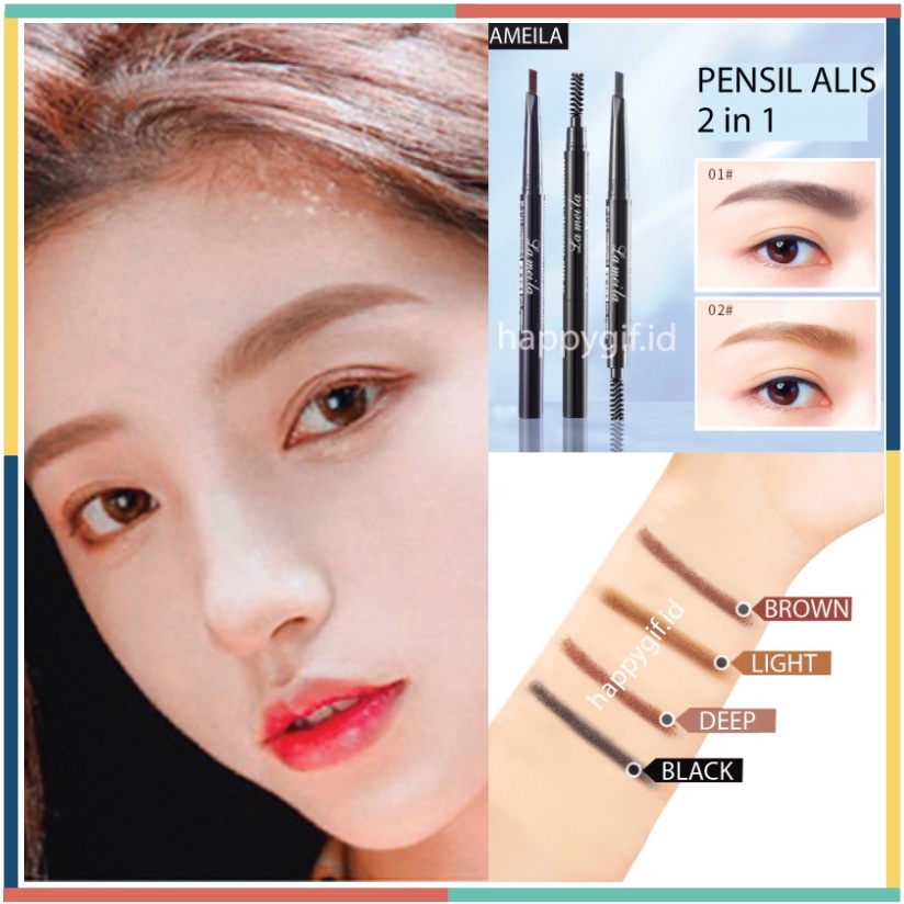 LAMEILA Pensil Alis 2 in 1 Eyebrow 4 Warna Kepala Ganda LA206 903