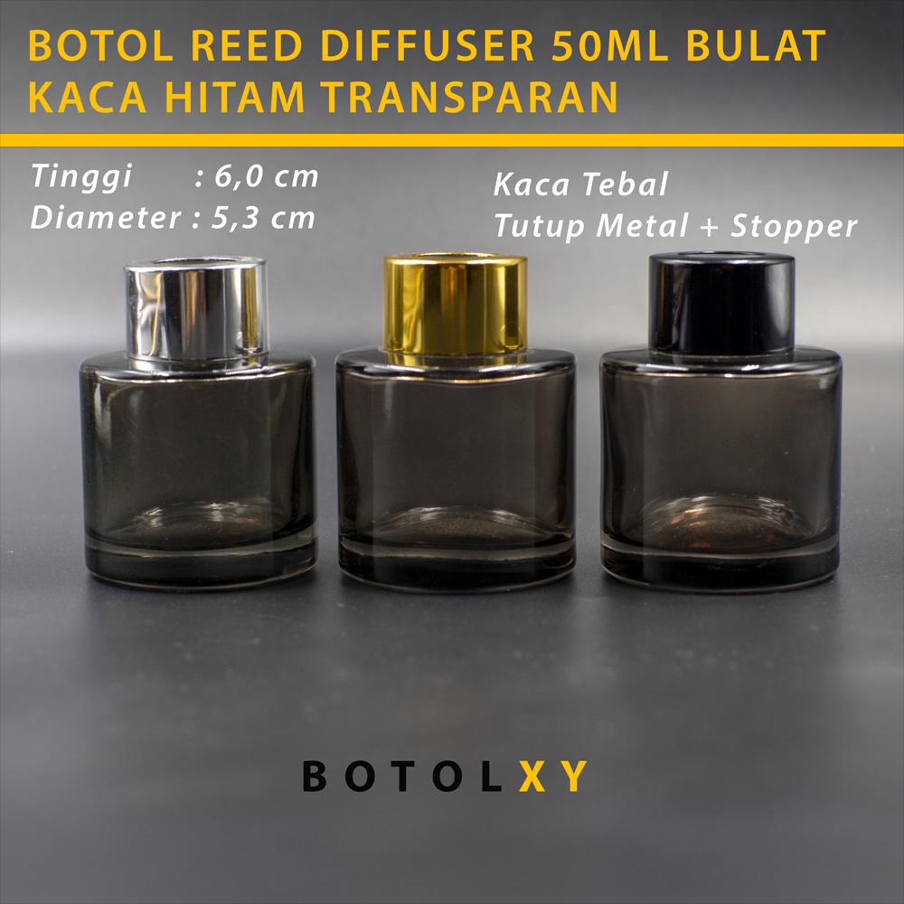 Botol REED DIFFUSER 50ml - Kaca Bulat HITAM Transparan Aromatherapy