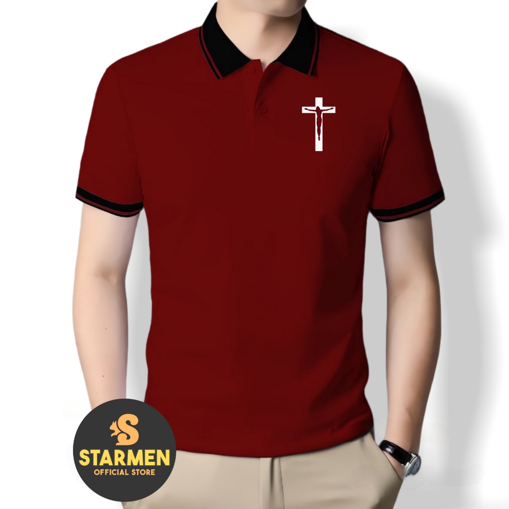 Kaos Polo Atasan Tshirt Pria Kerah Wangki Big List Logo SALIB JESUS