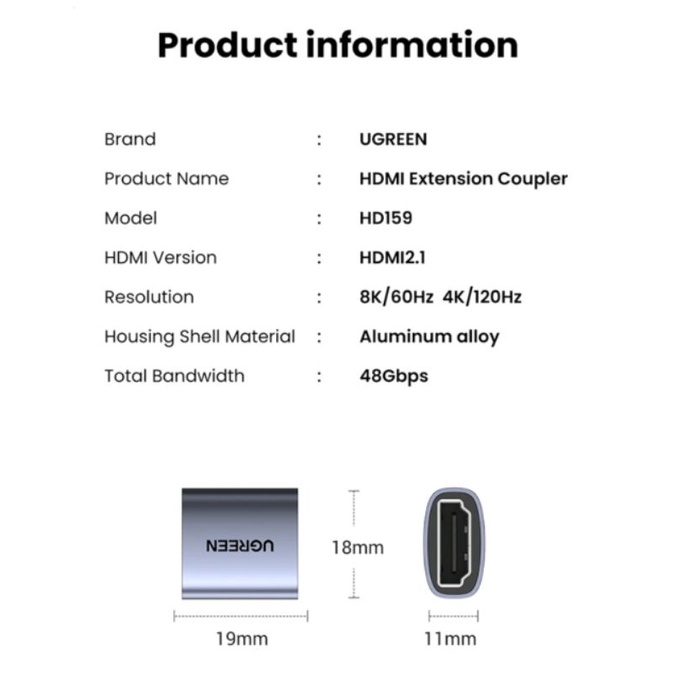 Konektor Hdmi Ugreen 90592 HD159 Sambungan Hdmi Female Adapter 8K 60Hz