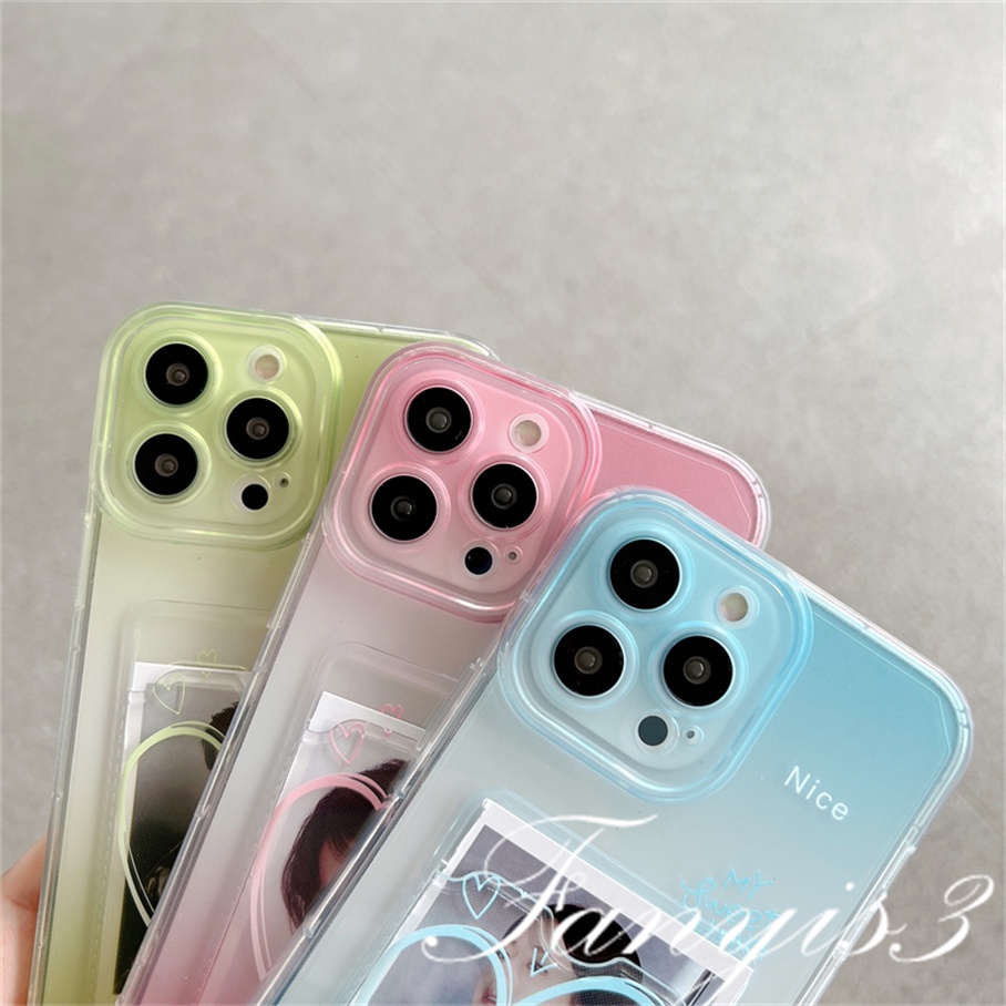 OPPO A78 A17 A17k A77 A77s A57 A76 A96 A16 A16s A16k A15 A15s A74 A54 A55 A95 A94 A53 A32 A9 2020 A5s A3s Reno 8T 7Z 6Z 5Z A52 Ins Gradual Biru Hijau Tempat Kartu Casing Ponsel TPU Soft Cover