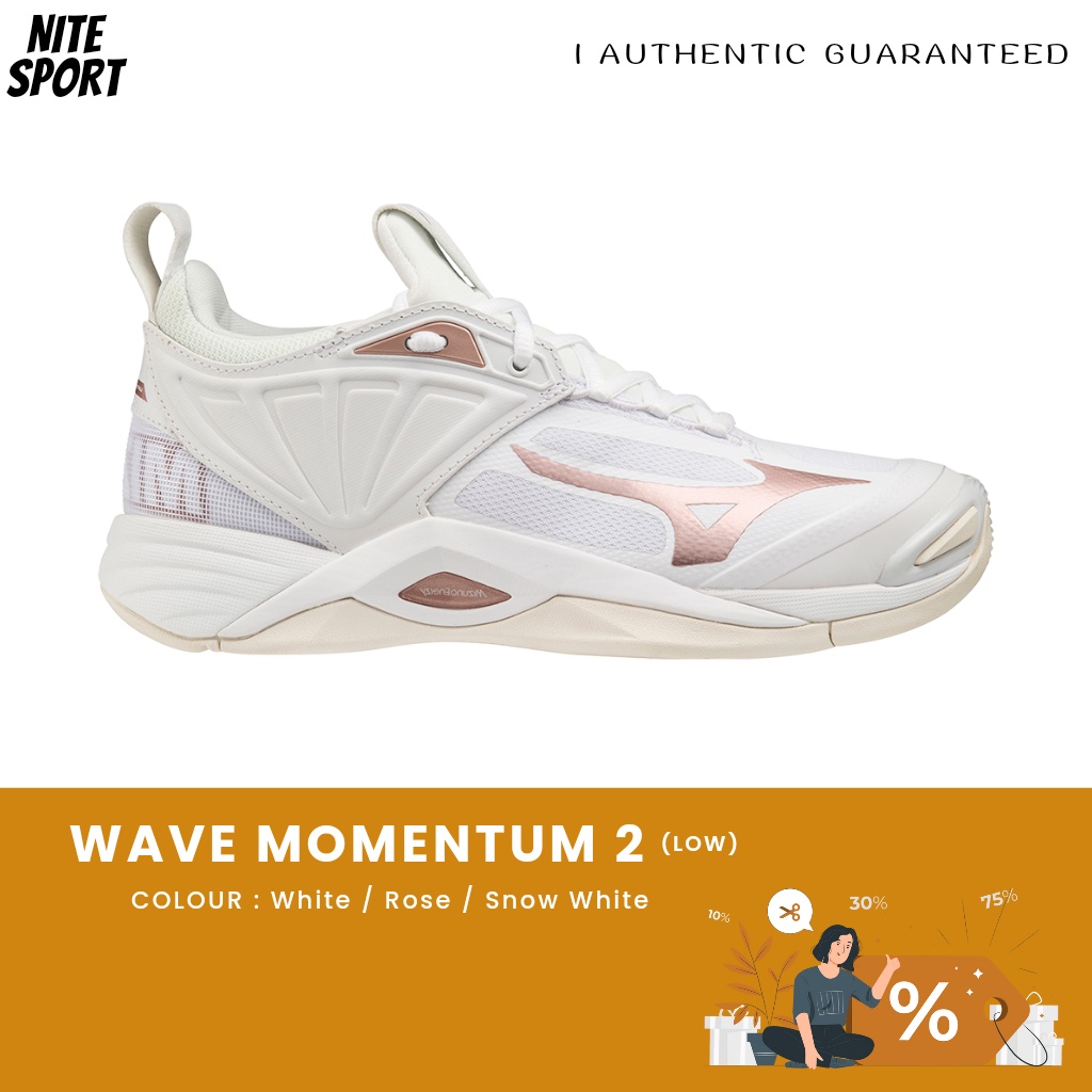 Sepatu Volly Mizuno Wave Momentum 2 Low White Rose Snow Original