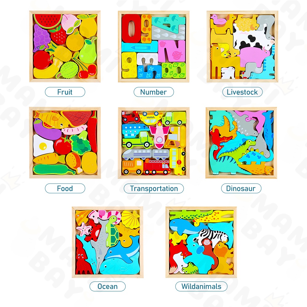 Mamibayi Puzzle Kayu Hewan 3D Mainan Puzzle Edukasi Anak