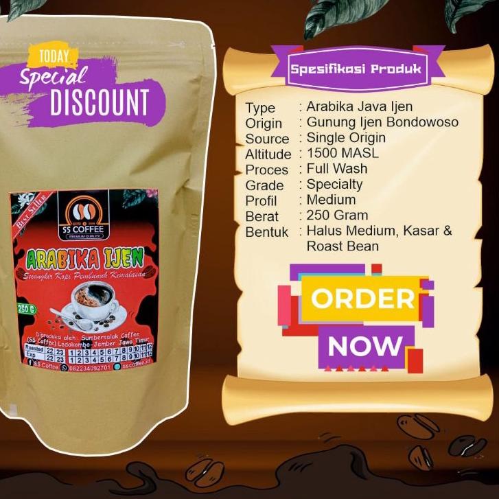 

イ Kopi Arabika Java Ijen Bondowoso | 250Gram | Grade A | SS COFFEE ぇ