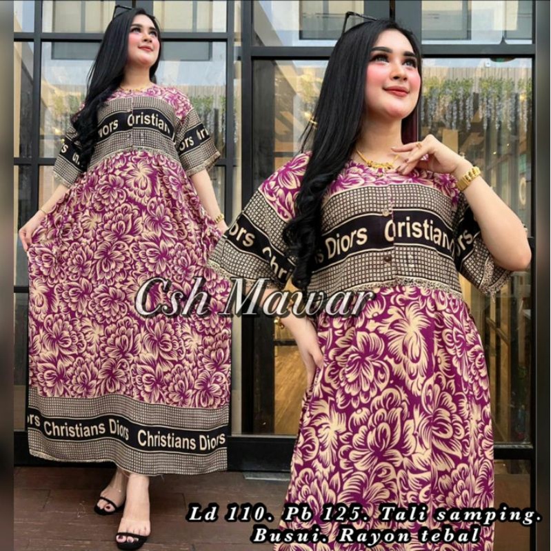 DASTER PREMIUM MOTIF MAWAR BUSUI KANCING DRESS BUMIL BAJU TIDUR