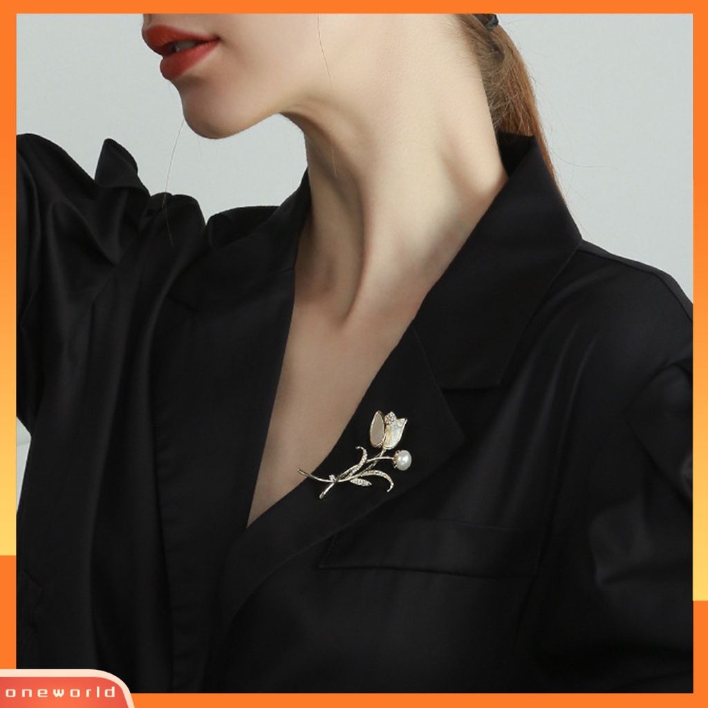 [WONE] Bros Pin Bentuk Tulip Manik Putih Hias Dekorasi Temperamen Pakaian Pencocokan Perhiasan Aksesoris Wanita Mutiara Berlian Imitasi Pin Untuk Pacaran