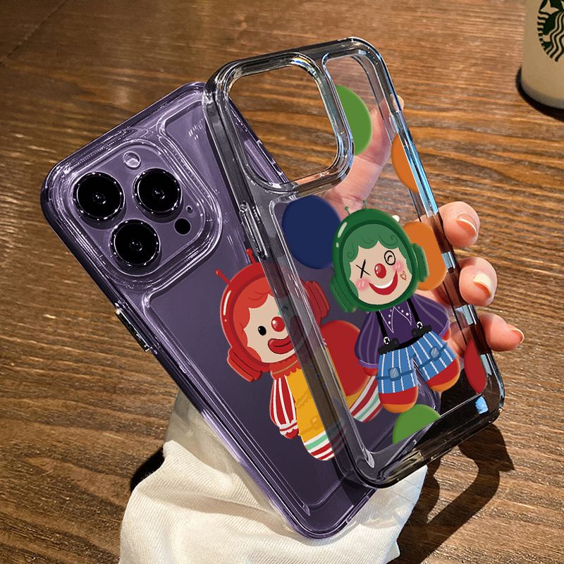 IPHONE Casing Ponsel Lembut Badut Lucu Kompatibel Untuk Iphone14 13 12 11 Pro XS Max X XR 78 6 6S Plus Casing Transparan Shockproof TPU Cover