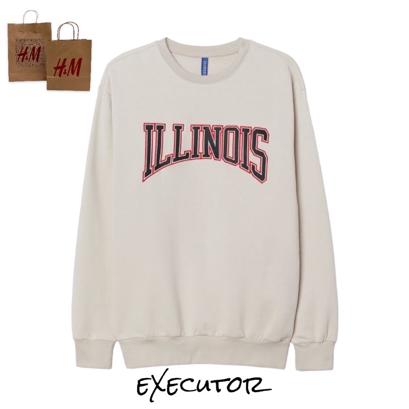 ( 8.8 ) Crewneck Sweatshirt H&amp;M Unisex Sablon Cream, Flecee Katun Lembut Tebal, Free Papperbag