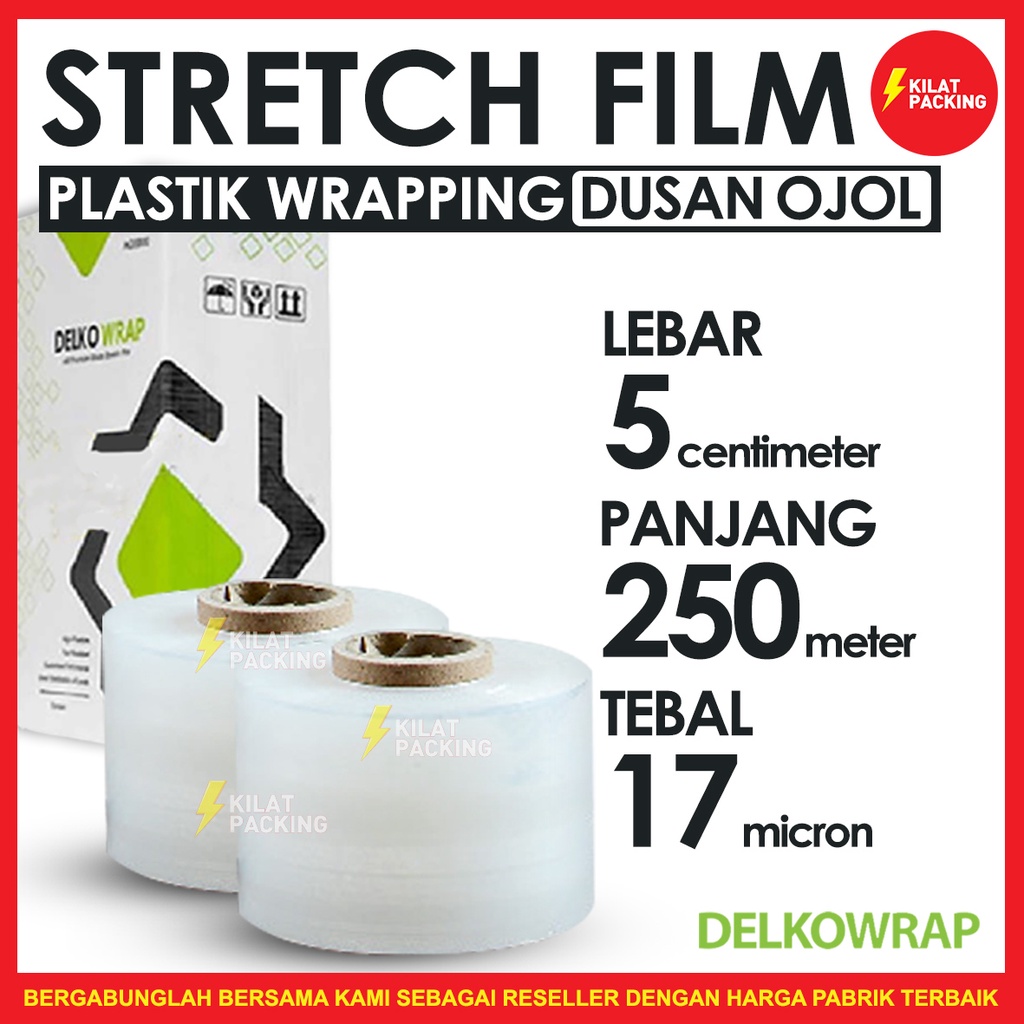 

PLASTIK WRAP KUAT TERMURAH - STRETCH FILM BENING - DELKOWRAP - 5CM X 250M DUS 60 Roll OJOL