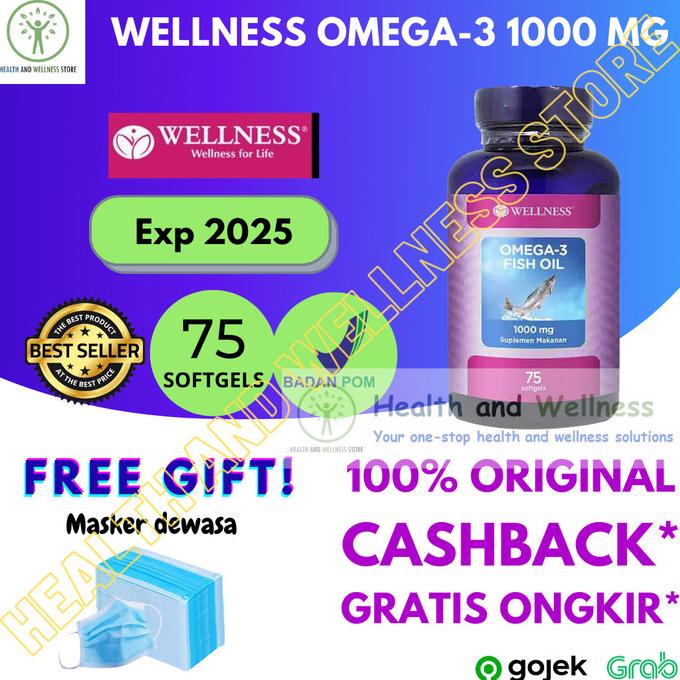 WELLNESS OMEGA 3 OMEGA-3 FISH OIL 1000 MG 375 SOFTGELS KAPSUL LUNAK