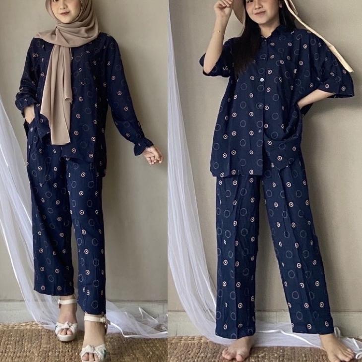 Miliki - One Set Rayon Polka Ring | Piyama Rayon | Pajamas Katun Rayon | Setelan Rayon Wanita | Baju