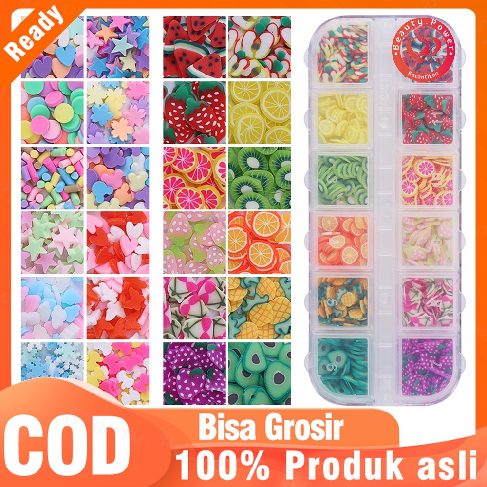 12Girds Campuran Bunga buah Ikatan Simpul Nail Art Tips Glitters Slice Dekorasi Manicure