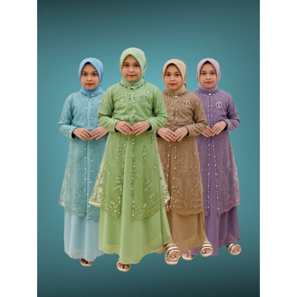 PB Prilly Busana - SARTIKA ANAK SET 3IN1 GAMIS CERUTY + OUTER TILE BORDIR + BELT MUTIARA - GAMIS PESTA ANAK