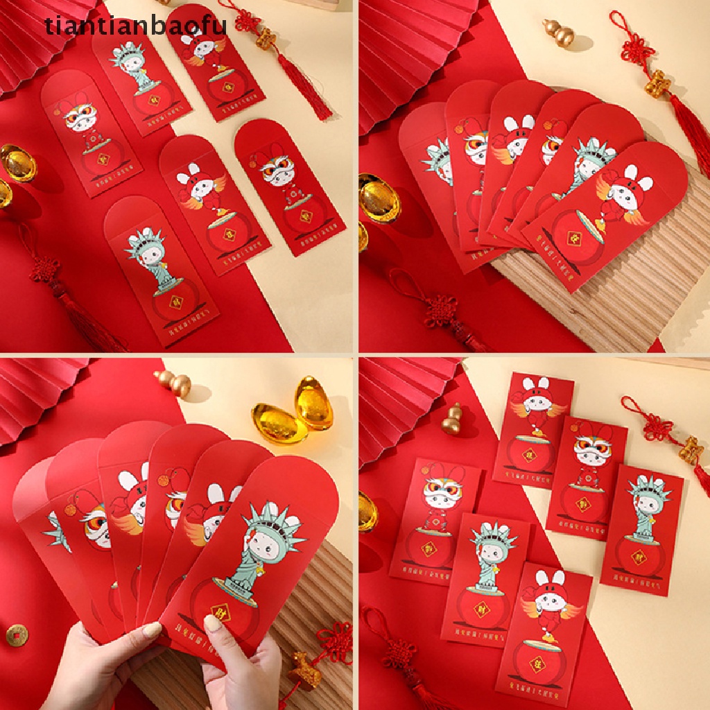 [tiantianbaofu] 6 Pcs 2023tahun Kelinci Amplop Merah Imlek Amplop Merah Amplop Uang Keberuntungan Paket Merah Hong Bao Untuk Butik Festival Musim Semi