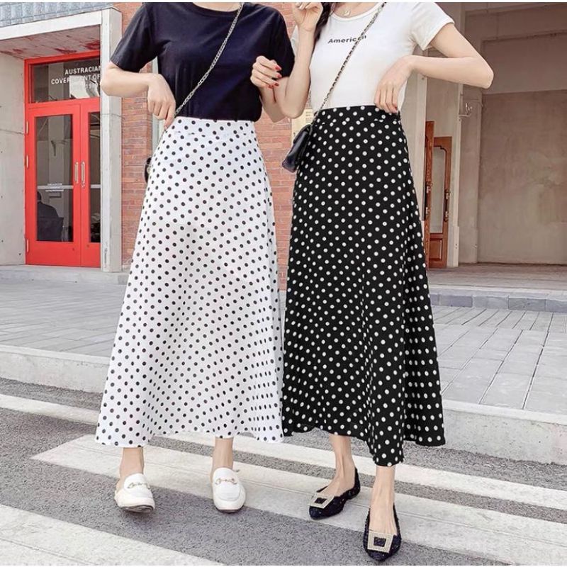 Rok Plisket Polkadot Motif Tutul | Rok Korean Polkadot Skirt Casual Wanita