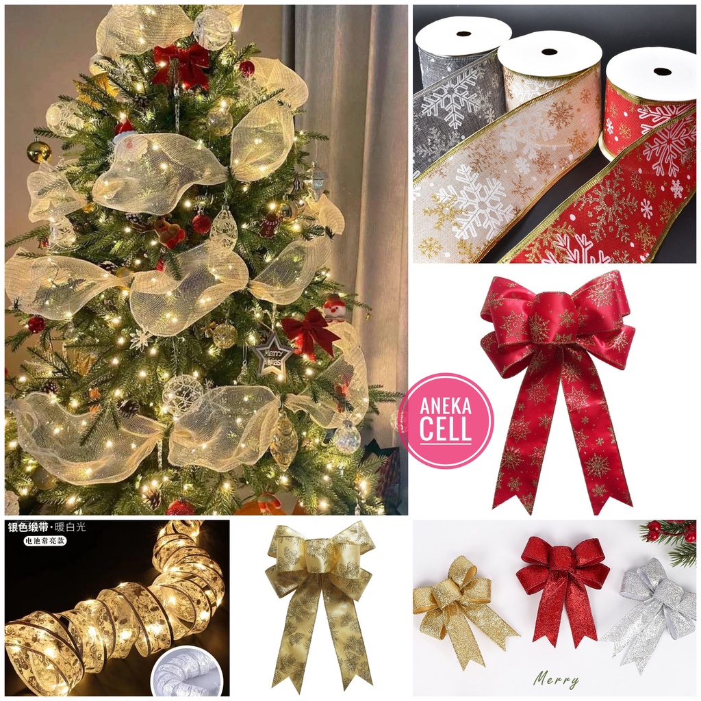 

[1 ROLL] Pita Roll & Ribbon Aksesoris Hiasan Pohon Natal Pita Kawat Hias Ribbons Per 1 Roll Ornamen Bintang Meteran