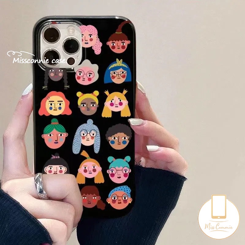 Case Compatible Untuk IPhone 7Plus 8Plus 11 14 13 12 Pro Max XR 78 14 Plus X XS Max SE 2020 Ins Fashion Kreatif Kartun Lucu Avatar Glossy Halus Lembut TPU Hitam Cover