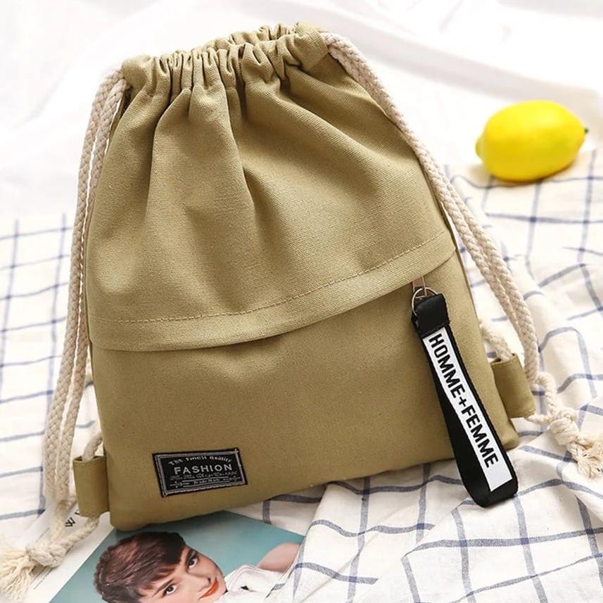 6.6 Terlaris Tas Tali Serut Kanvas Travel Ransel Selempang Punggung Gendong Backpack Tali Wanita Pol