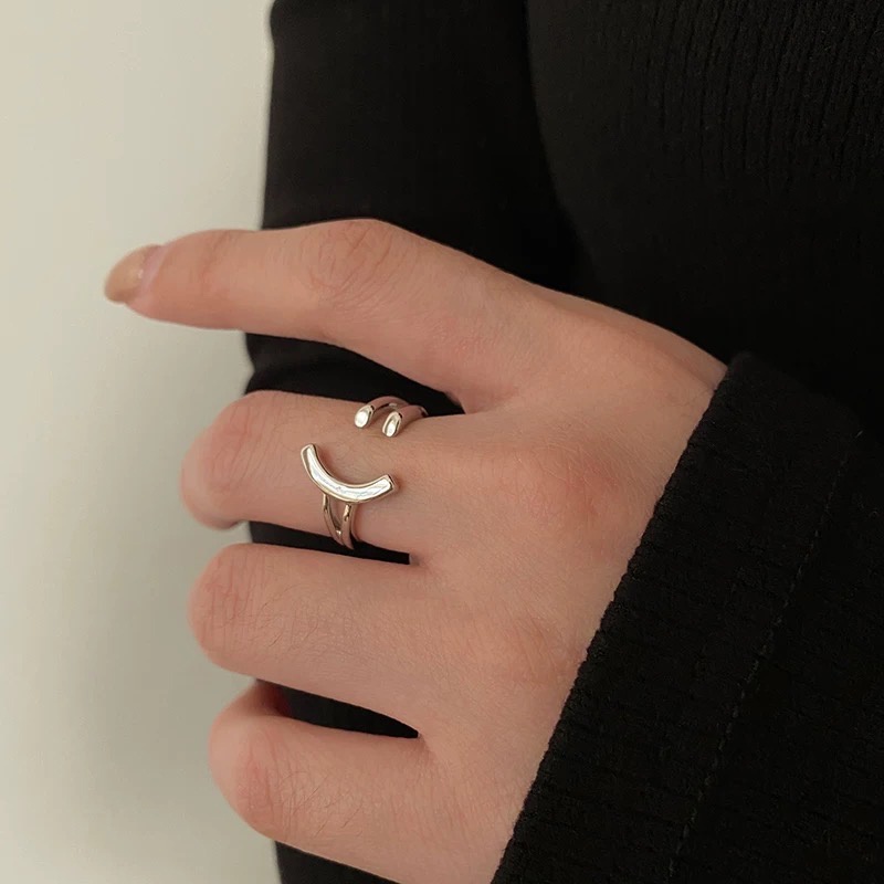 Cincin Couple Smiley Perak Lucu Unisex Adjustable