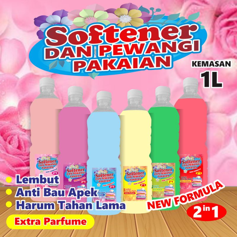 Softener / Pelembut dan Pewangi Pakaian aneka aroma wangi segar kemasan botol PET 1 liter