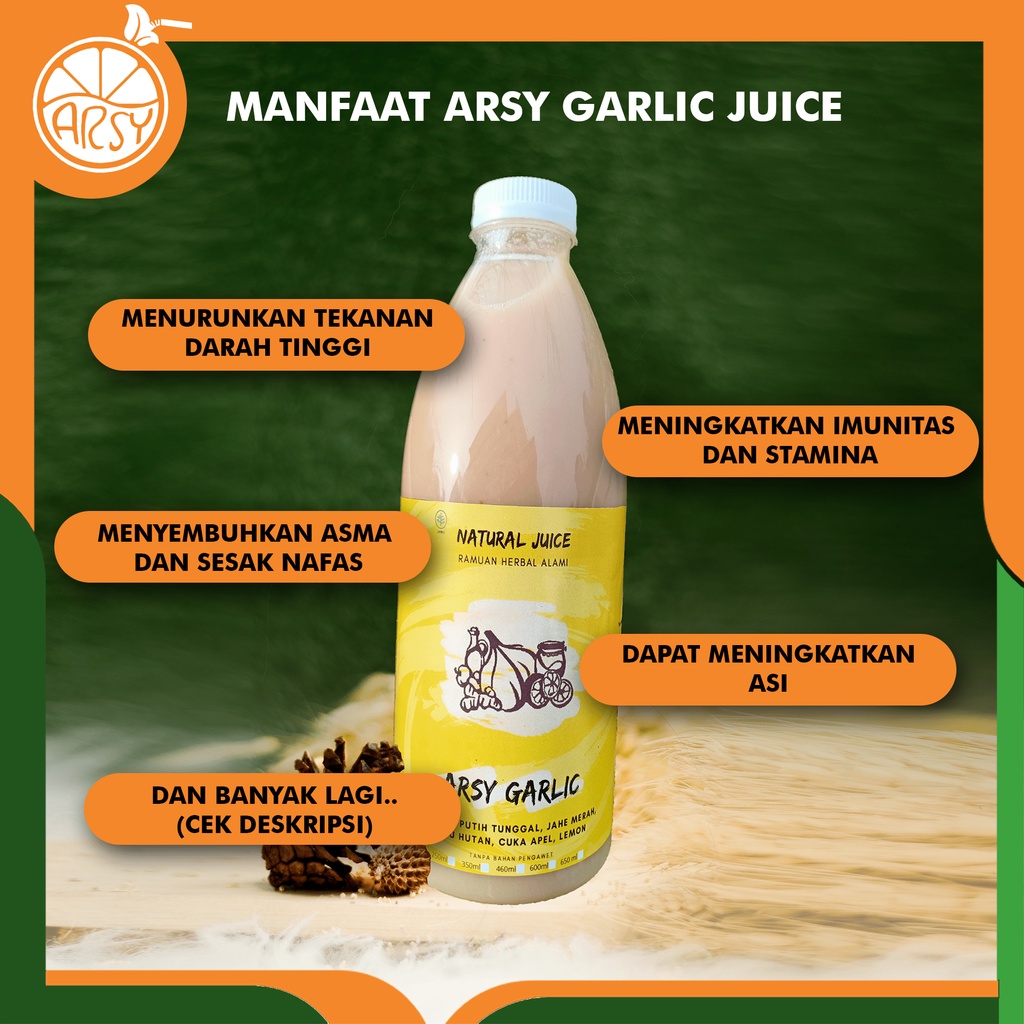 Jus Herbal Bawang Putih Tunggal, Lemon, Cuka Apel, Jahe Merah, Madu dan Kayu Manis