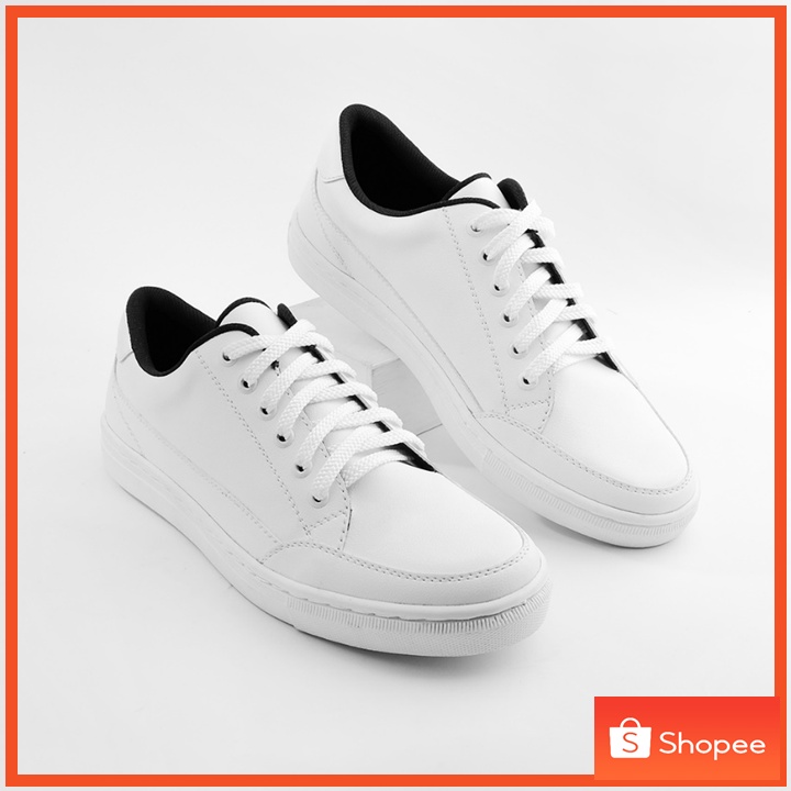 PARKER WHITE -  Sepatu Sneakers Pria Wanita Casual Polos Kulit Distro Kasual Original