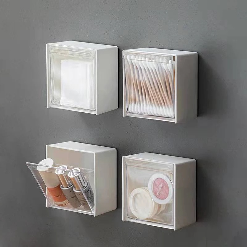 Rak Dinding Plastik Transparan/Organizer Kamar Mandi Cotton Swabs Makeup Case/Kotak Perhiasan Penyimpanan Barang Kecil