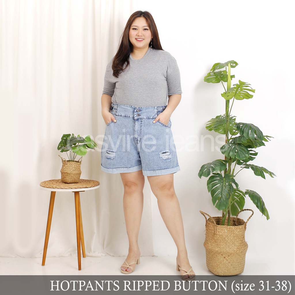 Celana Pendek Wanita Hotpants Non Stretch Sobek Ripped Destroy Bigsize Jumbo Mom Jeans