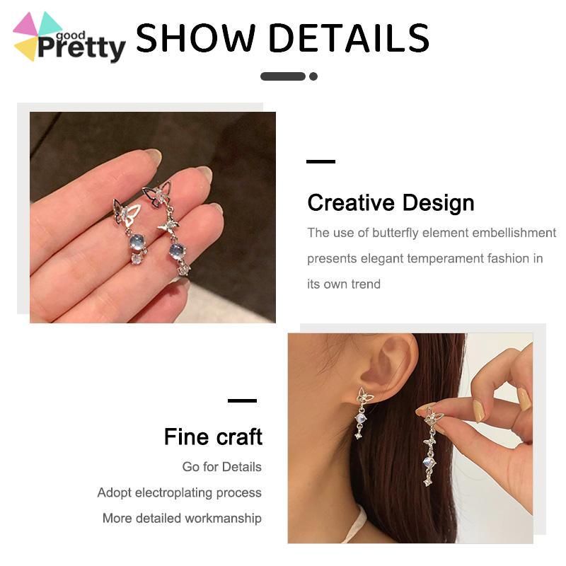 S925 Anting Rumbai Kupu-kupu Asimetris Perak Desain Mewah Anting Premium Sense - PD