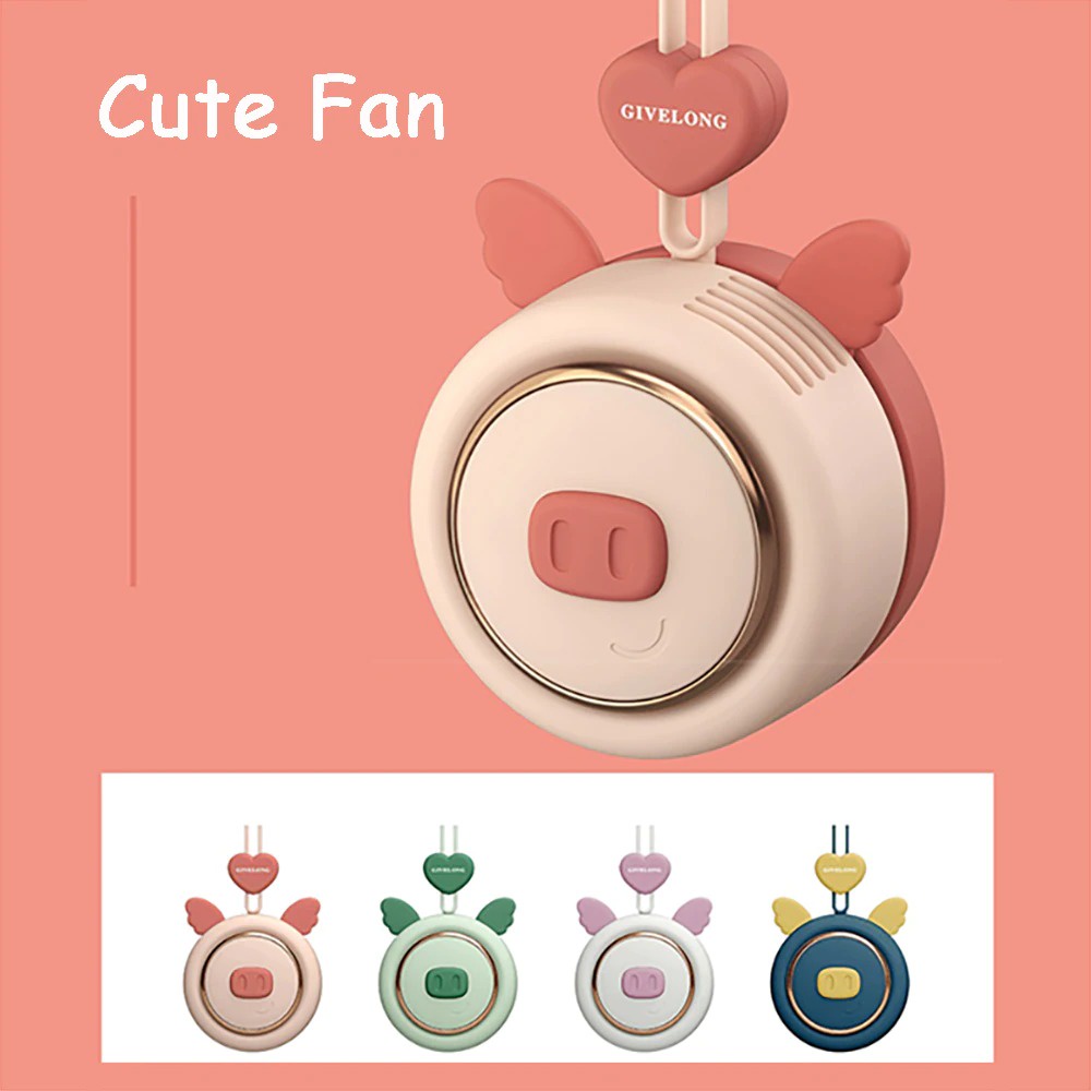 GIVELONG Kipas Angin Kalung Portable Bladeless Fan Neck Model Cute Pig - GL101