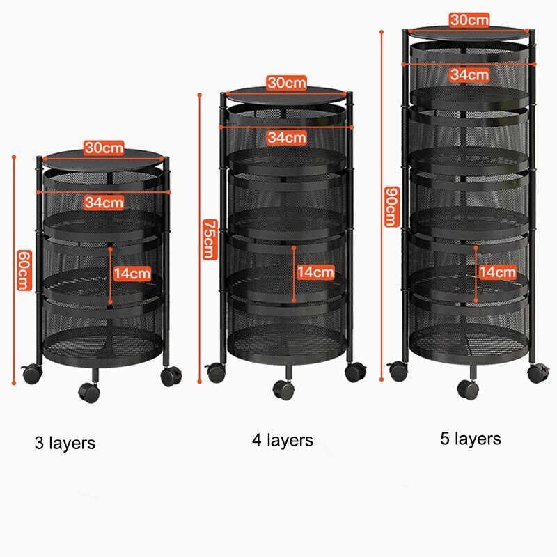 Rak Troli Susun Berputar 360 Derajat Besi Dapur Serbaguna Tingkat Model Bulat / Rotary Multilayer Or