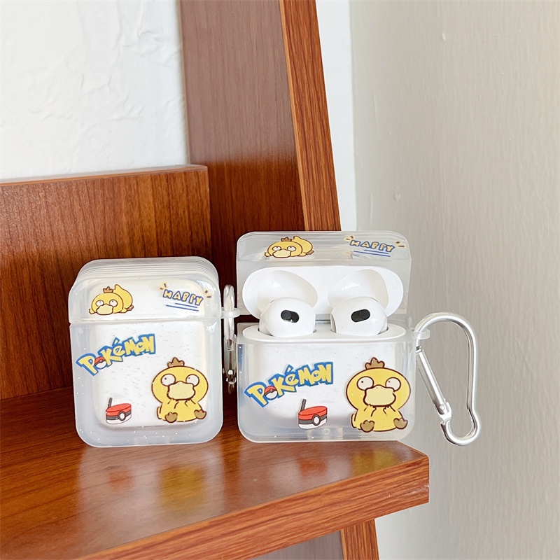 Bebek Lucu Pokemon Bening Retro Label Earphone Case Untuk Airpods Pro3Kotak Pengisian Bluetooth Nirkabel Untuk Airpod2 1kode Cases Cover Silikon Lembut