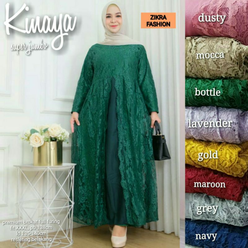 Kinaya super jumbo LD 140 by Zikra Fashion | gamis dress jumbo brokat premium