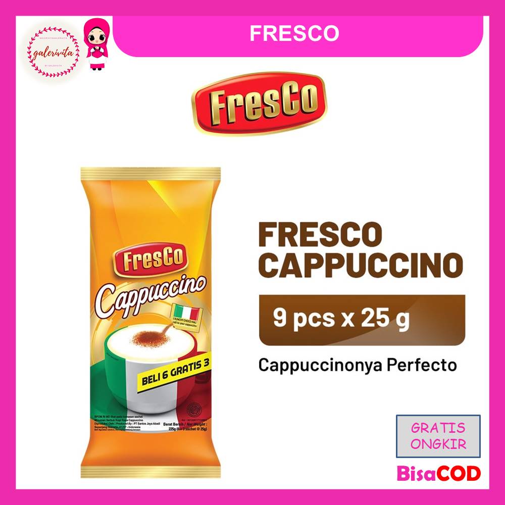 

Fresco Cappuccino 1 Bag ( Isi 9 Pcs x 25 Gram )