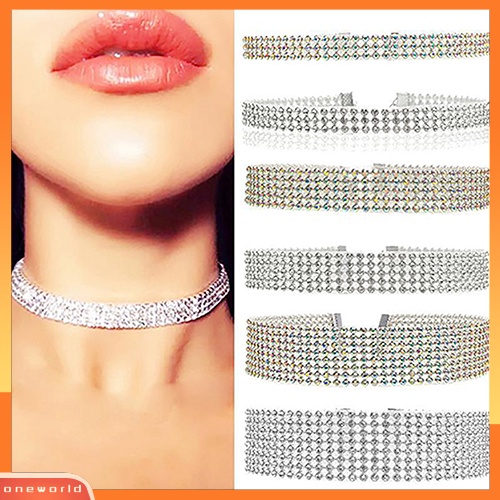 [WONE] Wanita Fashion Punk Mewah Berlian Imitasi Choker Kerah Kalung Perhiasan Pernikahan