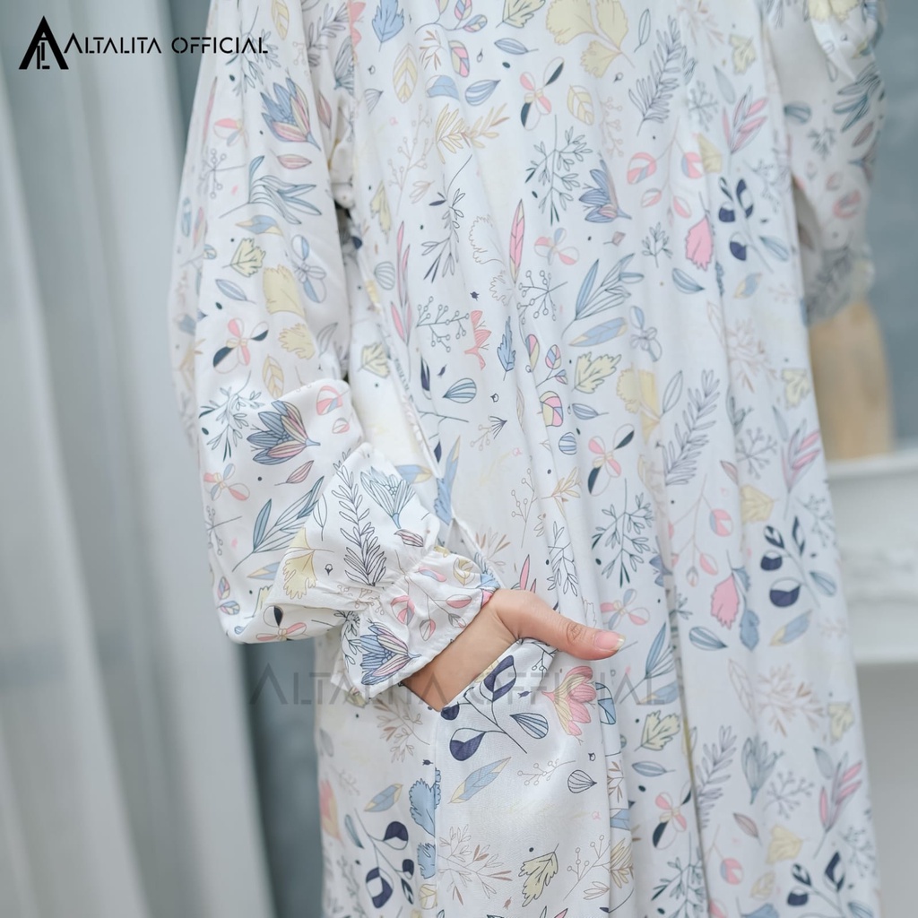 Altalita - Daster Habel Busui Panjang Lengan Panjang Semata Kaki Gamis Rayon Tangan Panjang Motif Kekinian Jumbo LD 120 Premium