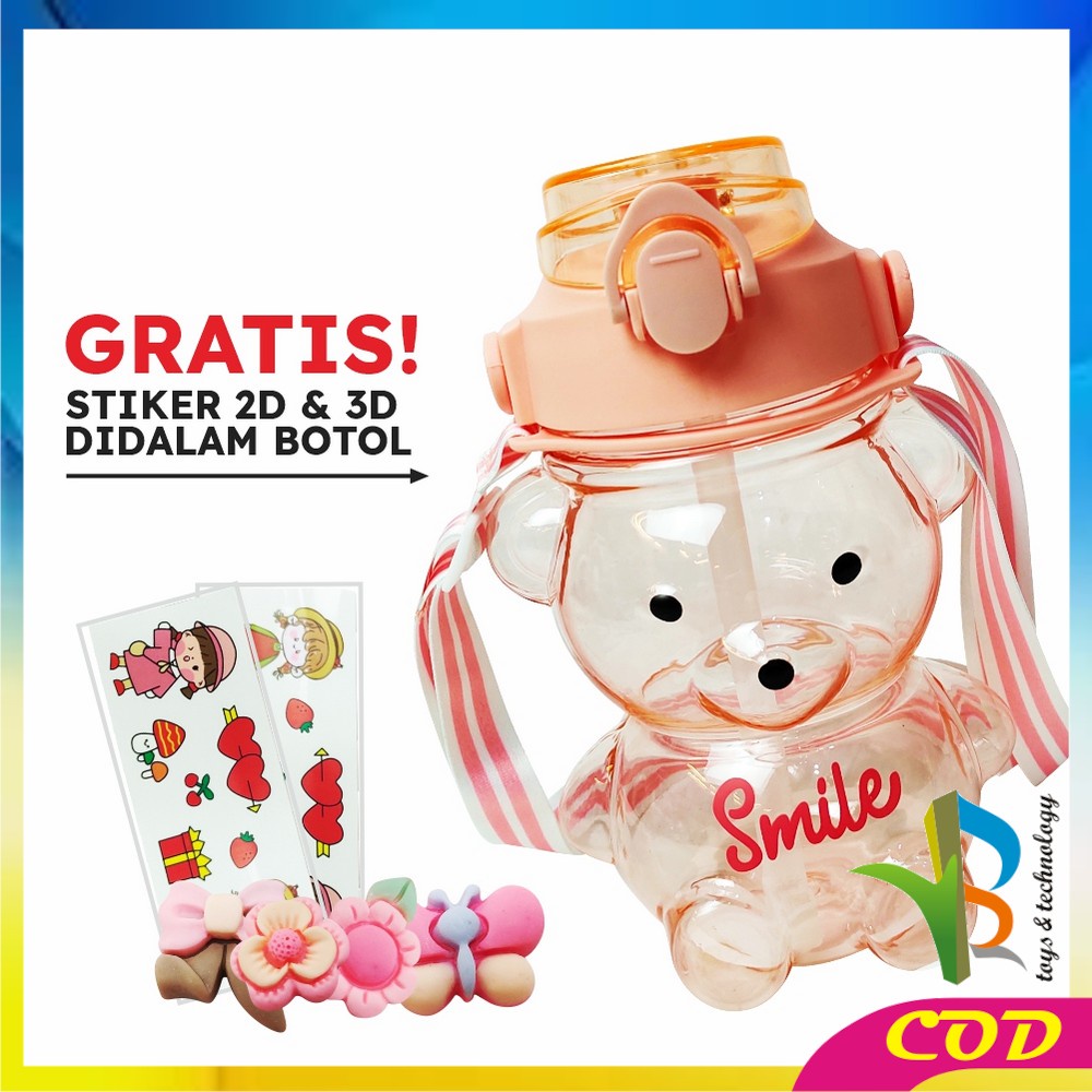 RB-C589 C592 Botol Minum Anak Boneka Bear Beruang 1 Liter Polos Gradasi / Tumbler Minum Anak Karakter Bear Gemoy Pelangi