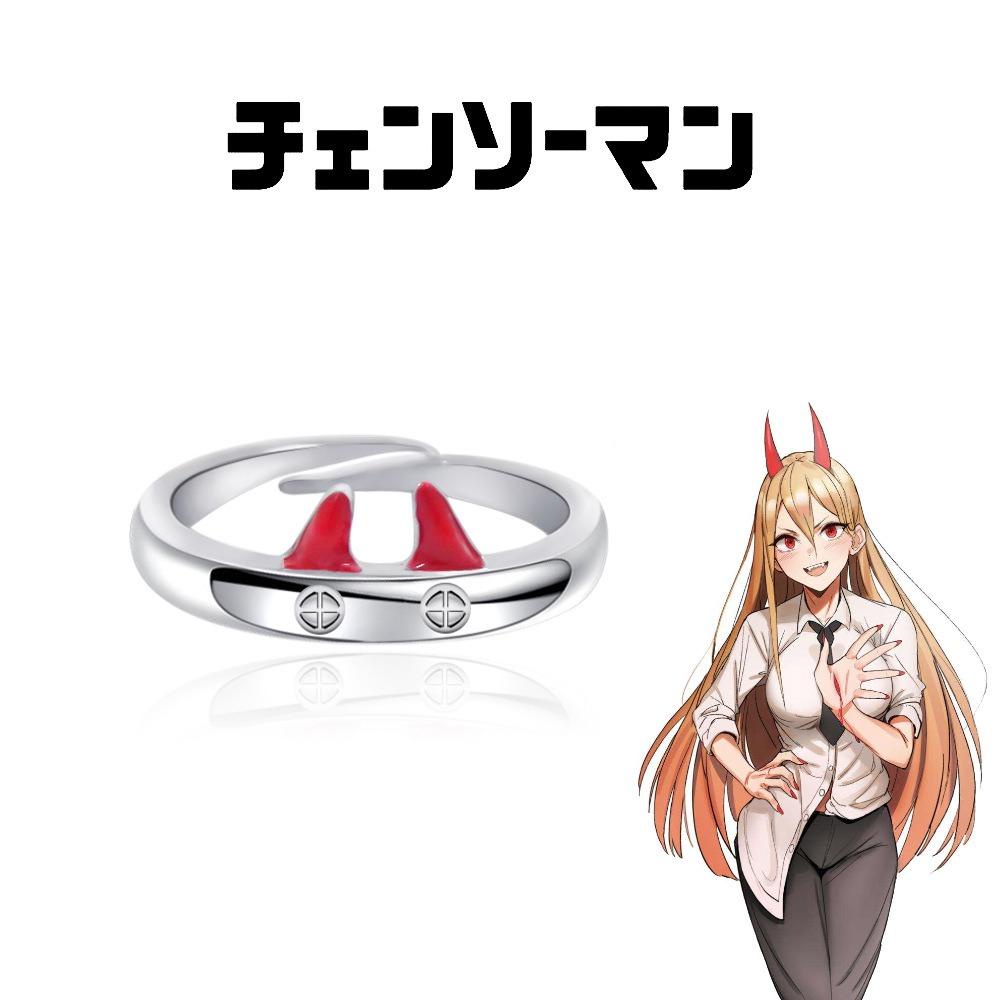 Needway  Anime Chainsaw Man Rings Unik Dekorasi Hadiah Cincin Terbuka Cowok Cewek Power Cosplay Props