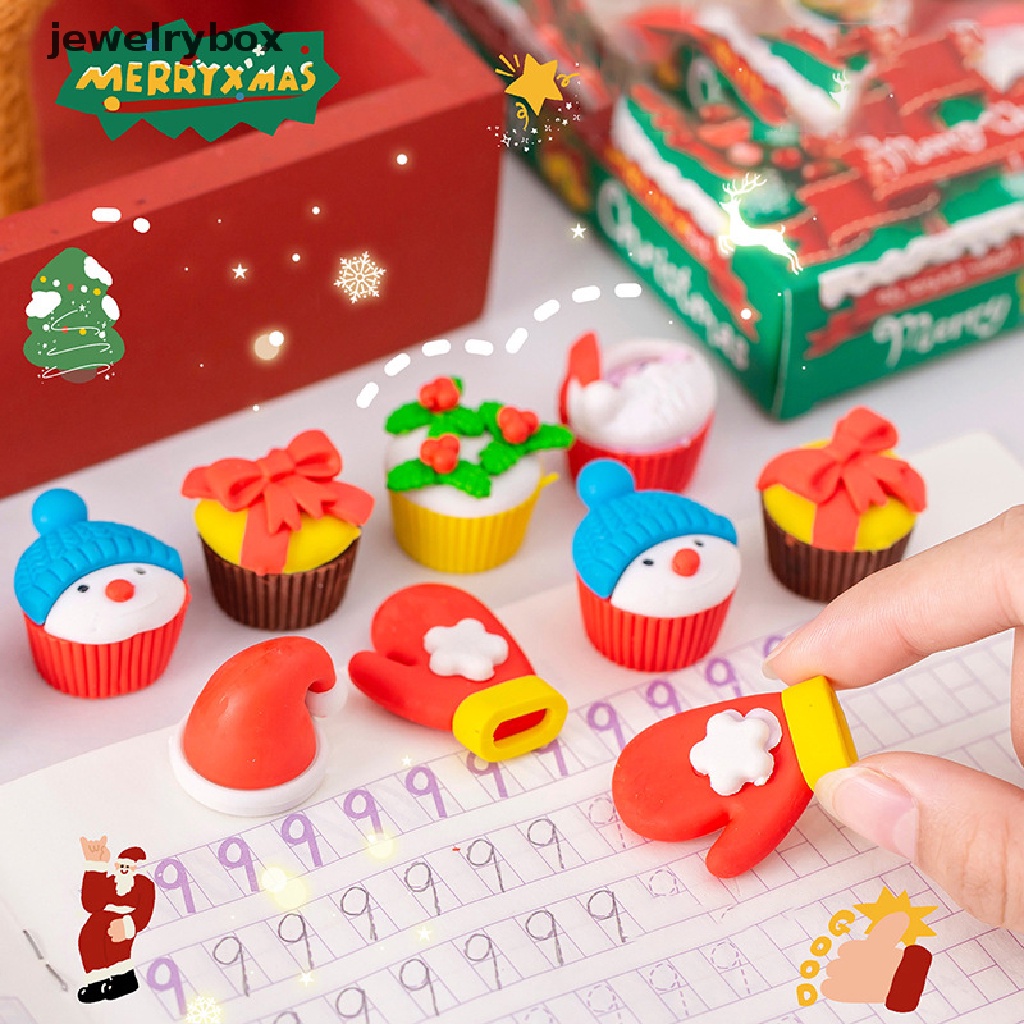 [jewelrybox] 1set Set Anak Christmas Eraser Set Alat Tulis Natal Kado Siswa Sekolah Tk Perlengkapan Sekolah Stationery Set Butik