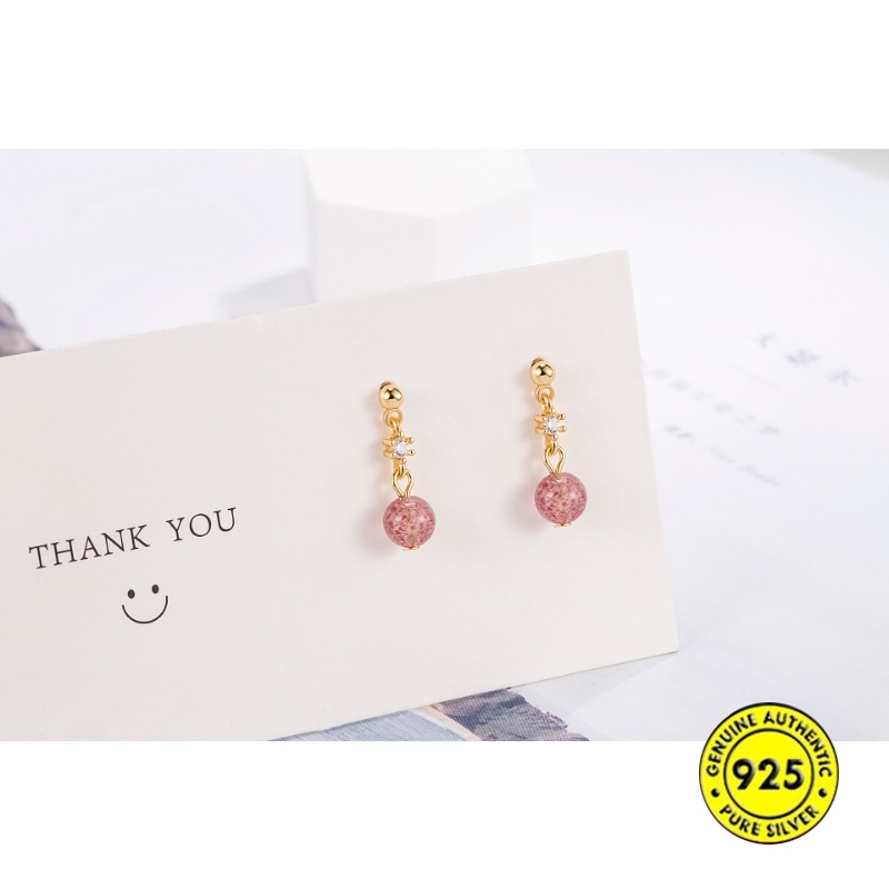 Aaa Anting Zircon Strawberry Quartz Earrings S925 Silver Manik Keberuntungan Anting Untuk Wanita U1449