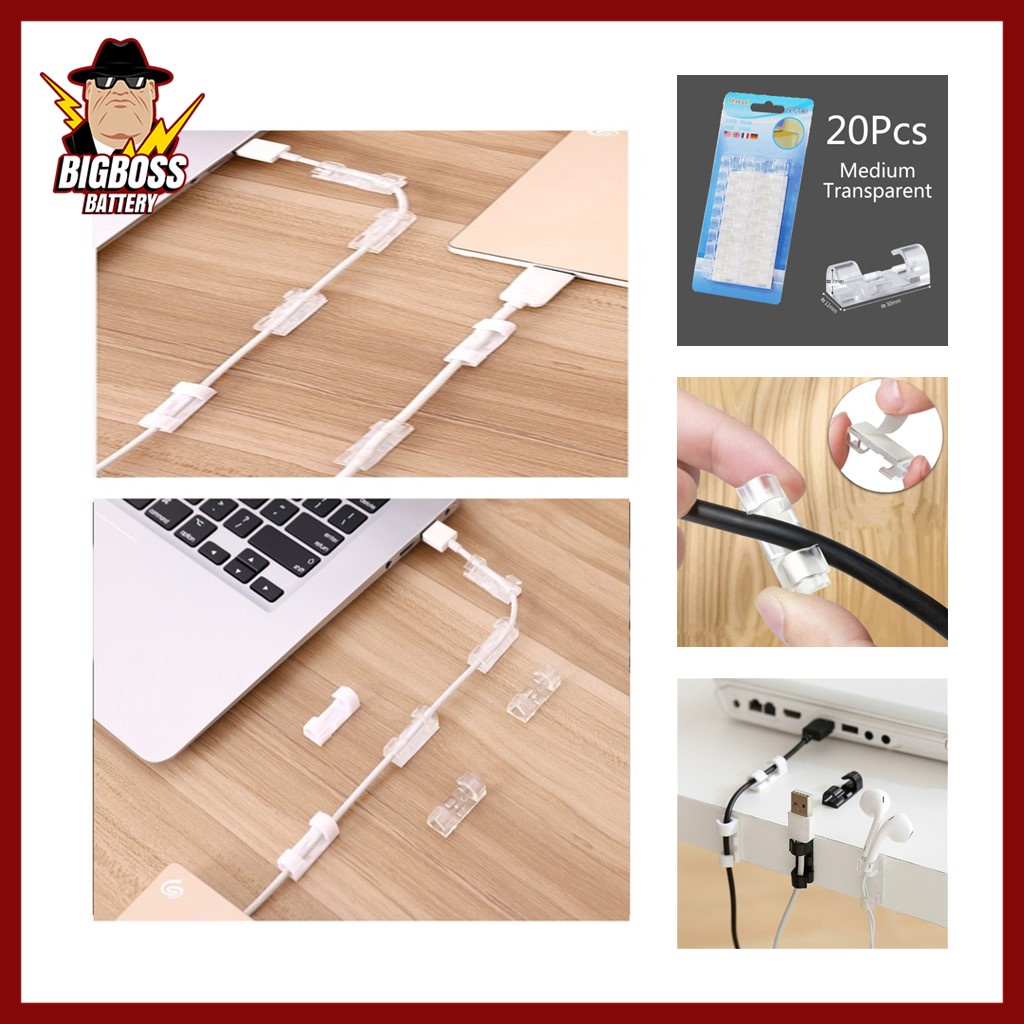 Klip kabel isi 20pcs tempel dinding Klem perapih Kabel Clamp organizer Penjepit Warna Transparan