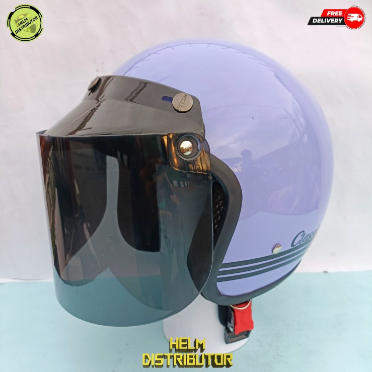 HELM BOGO CLASSIC RETRO MURAH KACA DATAR HITAM BENING UNTUK DEWASA PRIA DAN WANITA (COD)