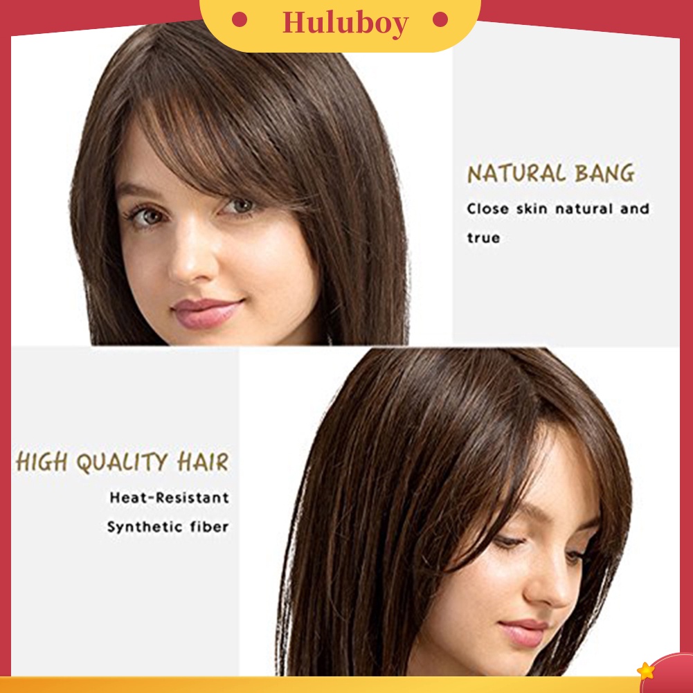 Wig Rambut Panjang Lurus Natural Dengan Poni Samping Untuk Wanita