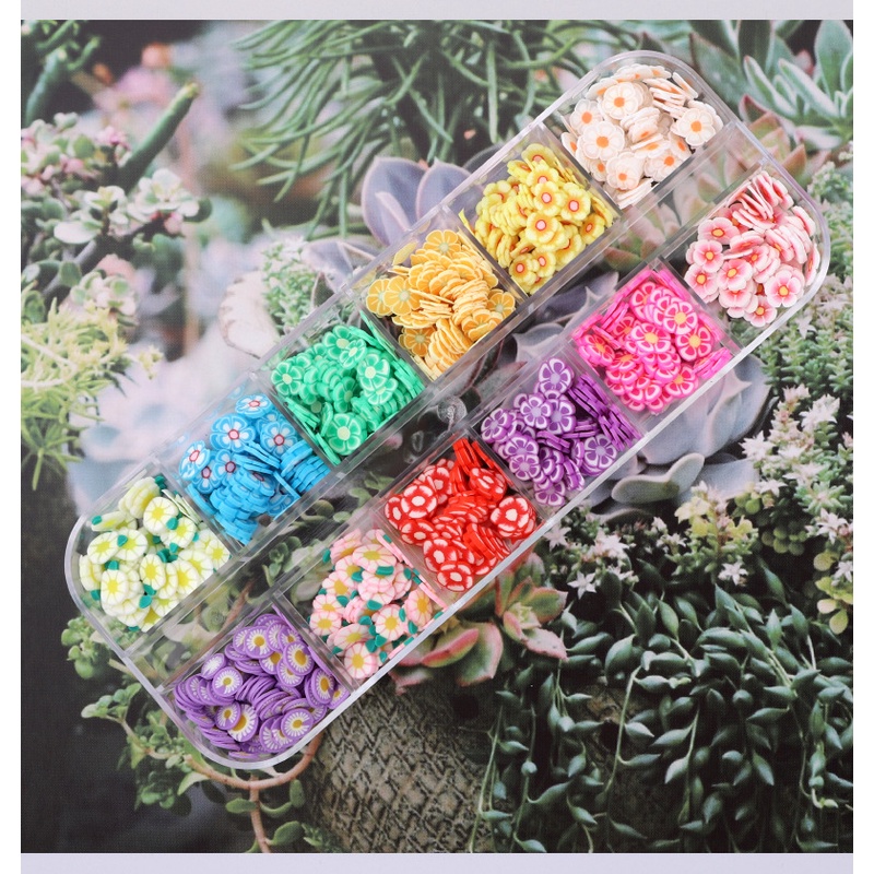 12Girds Campuran Bunga buah Ikatan Simpul Nail Art Tips Glitters Slice Dekorasi Manicure